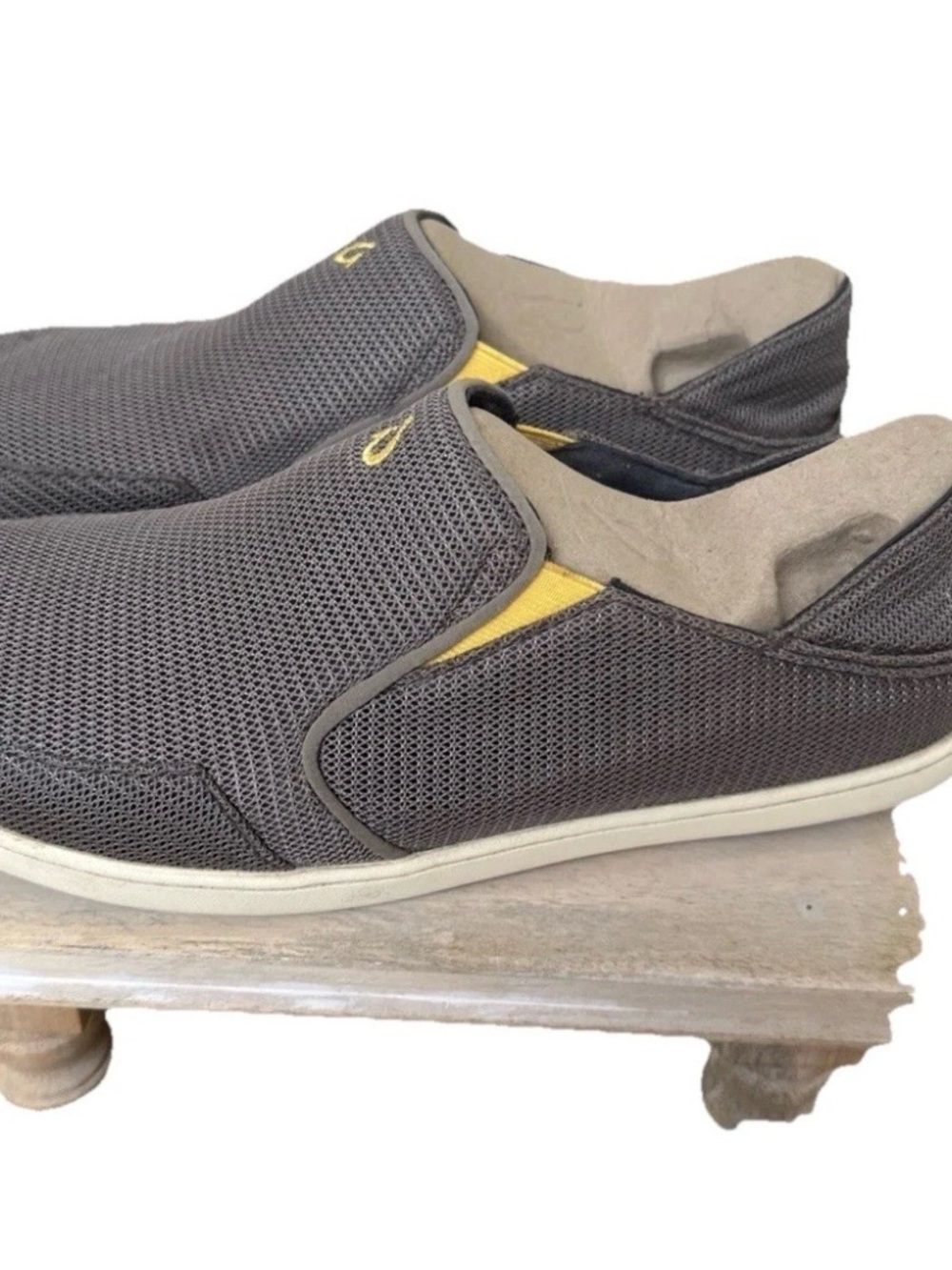 OluKai Men's Nohea Moka Rock Slip-On Mesh Casual Loafers with Yellow Accent